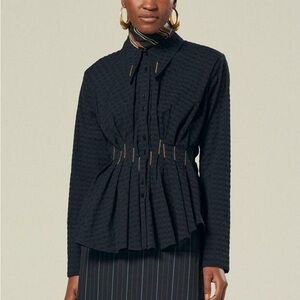 Palmer Harding Escen Fitted-Waist Check Top In Black Size 2/4